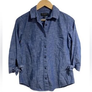 Banana Republic‎ shirt cotton chambray 3/4 sleeve knit detail xs classic preppy